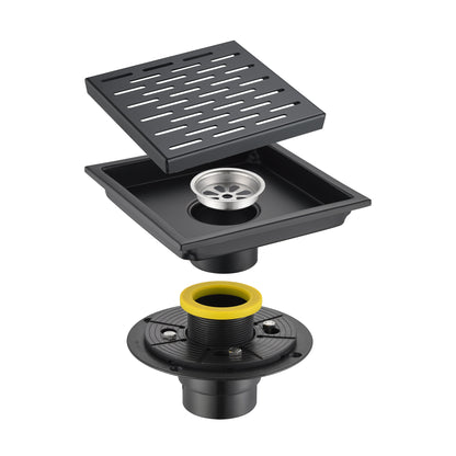 FD02-6-TM 6 in. x 6 in. Stainless Steel Square Shower Floor Drain in Matte Black