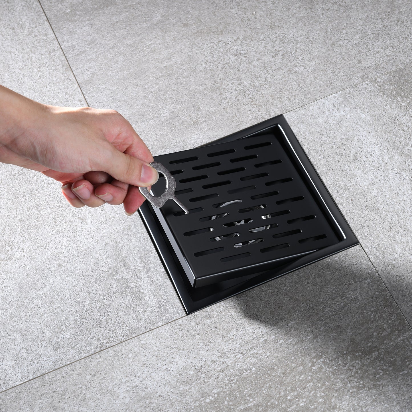 FD02-6-TM 6 in. x 6 in. Stainless Steel Square Shower Floor Drain in Matte Black
