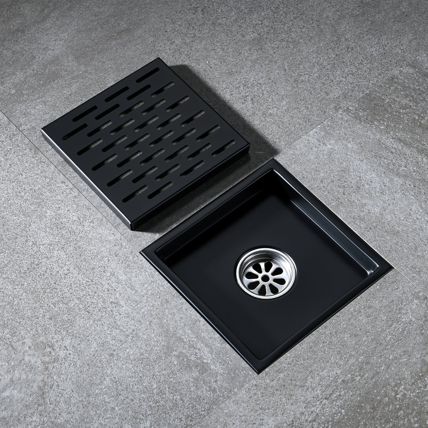 FD02-6-TM 6 in. x 6 in. Stainless Steel Square Shower Floor Drain in Matte Black