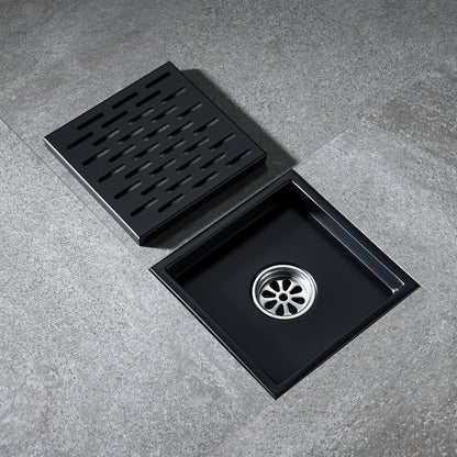 FD02-6-TM 6 in. x 6 in. Stainless Steel Square Shower Floor Drain in Matte Black