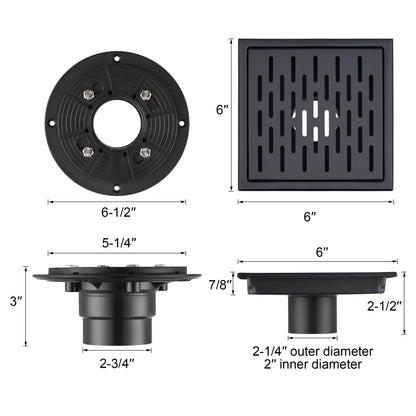 FD02-6-TM 6 in. x 6 in. Stainless Steel Square Shower Floor Drain in Matte Black