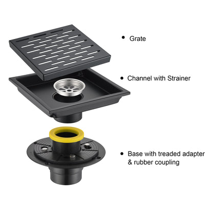 FD02-6-TM 6 in. x 6 in. Stainless Steel Square Shower Floor Drain in Matte Black