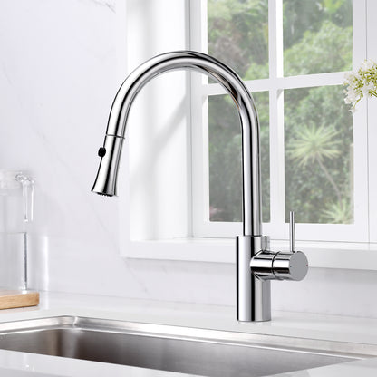 KTS11-TC Single-Handle Pull-Down Sprayer Kitchen Faucet with 2-Function Sprayhead 298 in Chrome