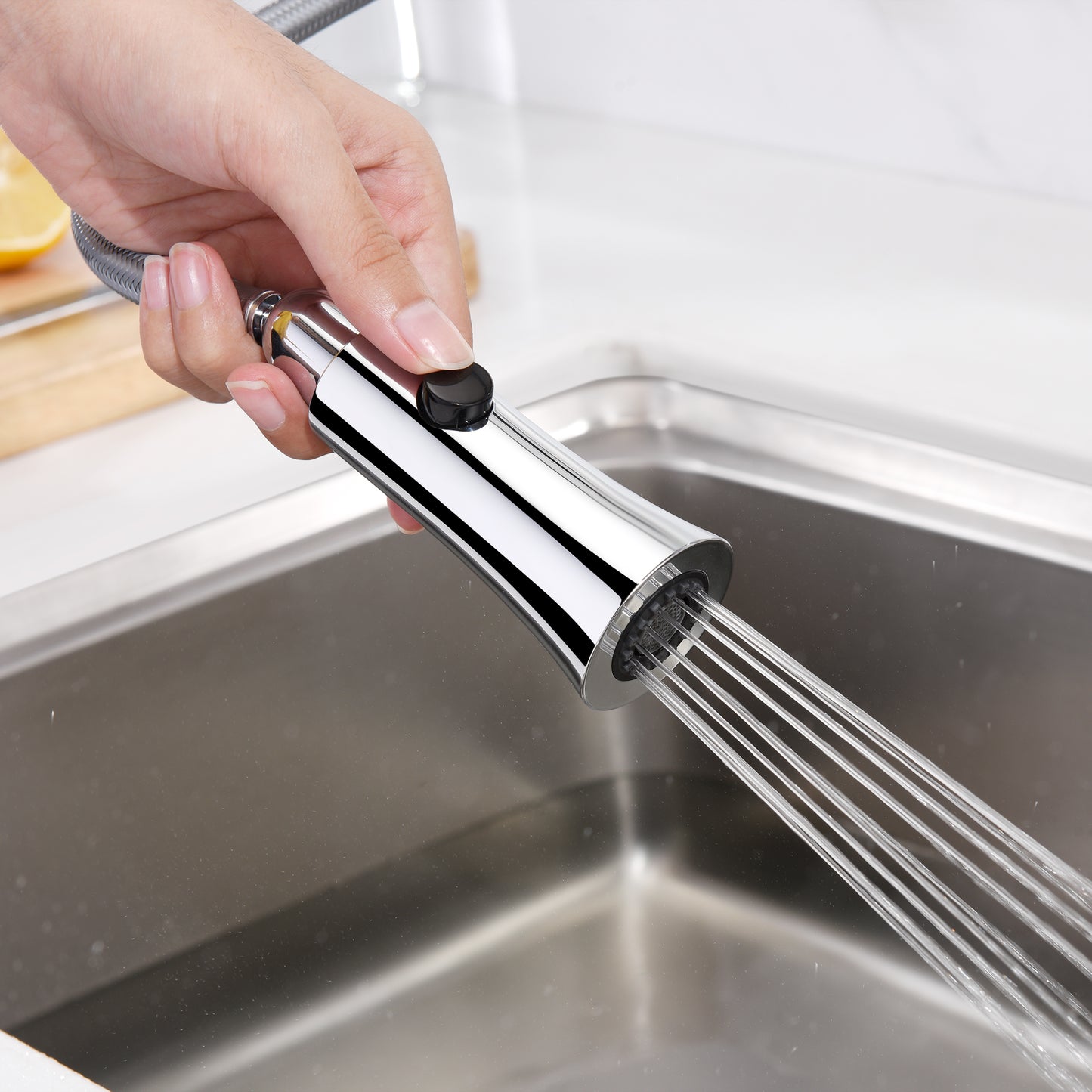 KTS11-TC Single-Handle Pull-Down Sprayer Kitchen Faucet with 2-Function Sprayhead 298 in Chrome
