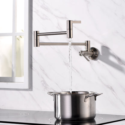 KTS17-TB Contemporary 2-Handle Wall-Mounted Pot Filler in Brushed Nickel