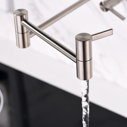 KTS17-TB Contemporary 2-Handle Wall-Mounted Pot Filler in Brushed Nickel