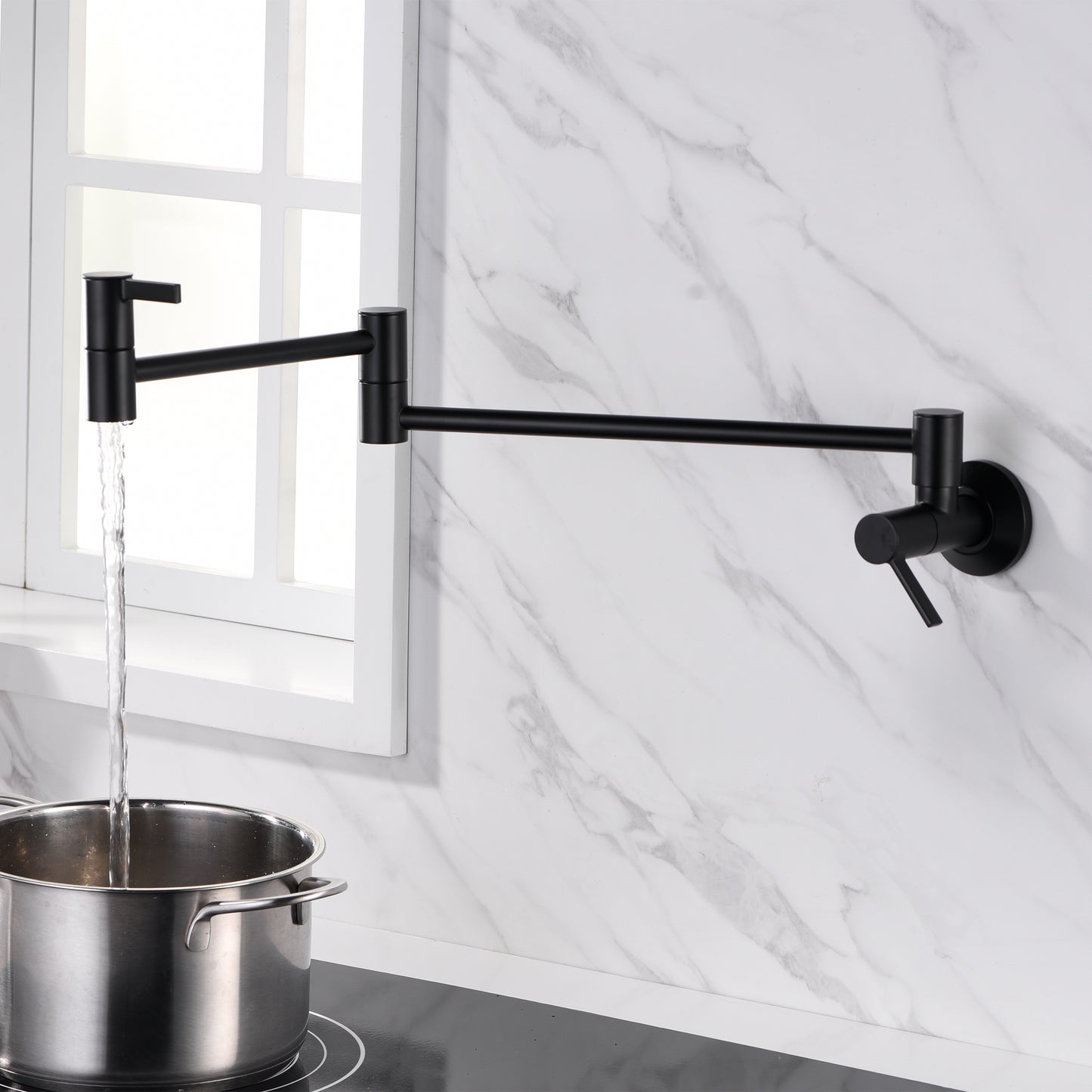 KTS17-TM Contemporary 2-Handle Wall-Mounted Pot Filler in Matte Black