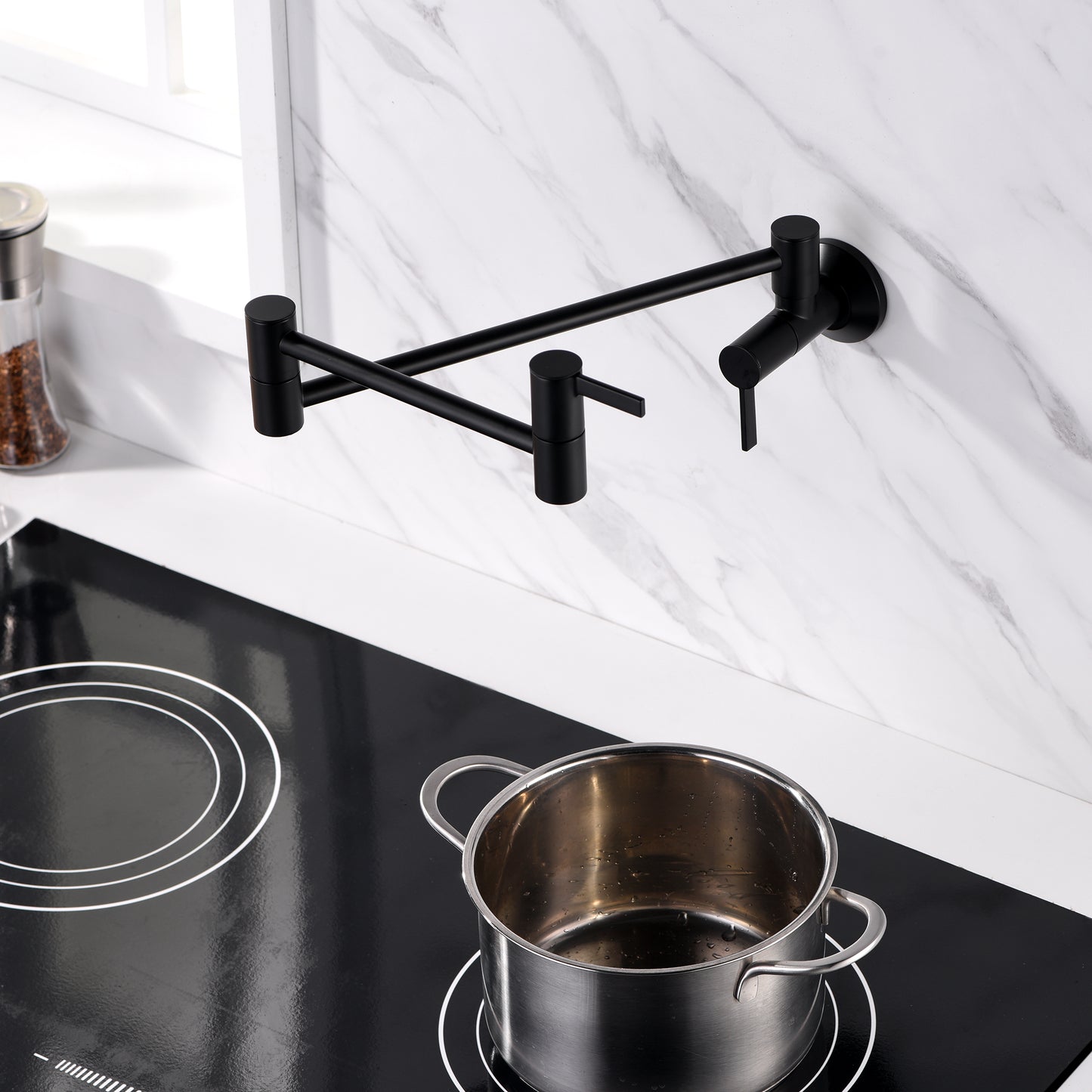 KTS17-TM Contemporary 2-Handle Wall-Mounted Pot Filler in Matte Black