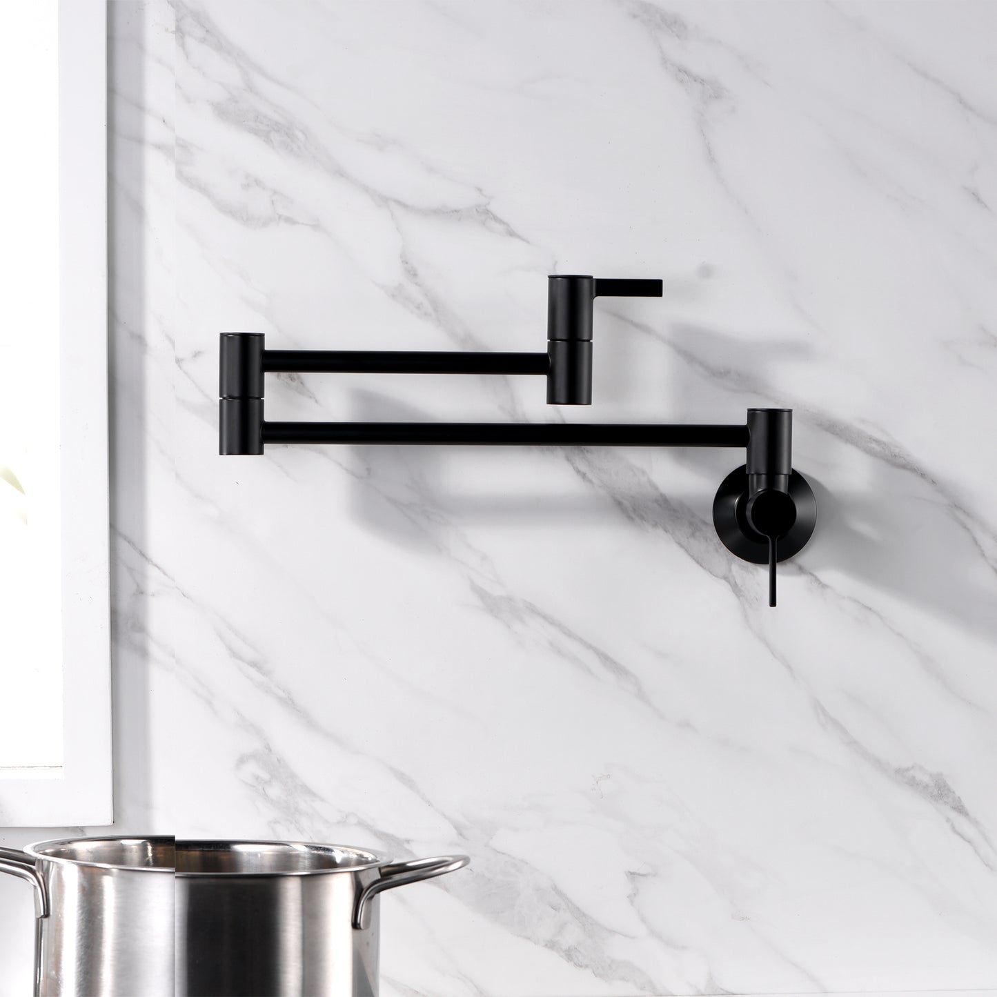 KTS17-TM Contemporary 2-Handle Wall-Mounted Pot Filler in Matte Black