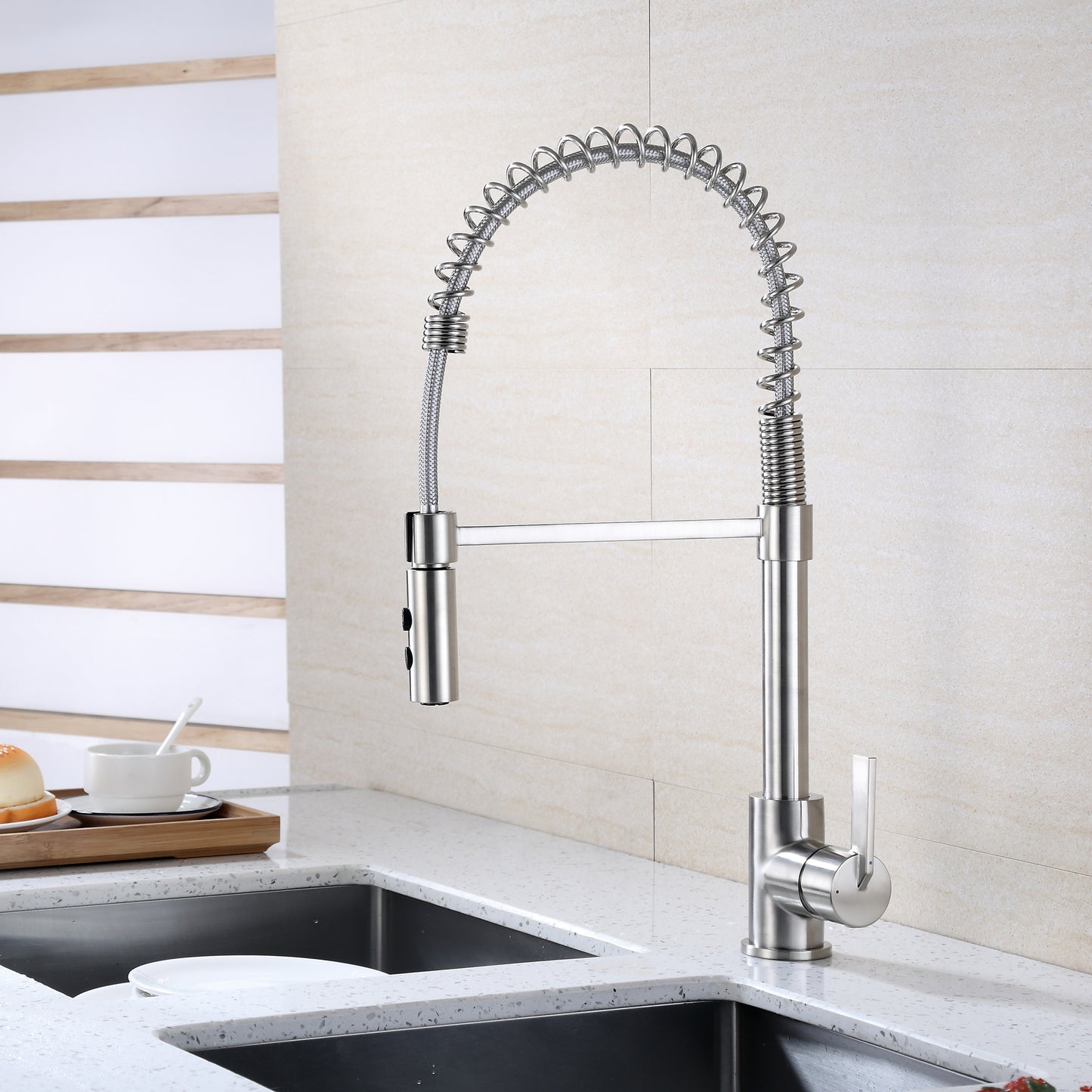 KTS22-TB Single-Handle Pull-Down Sprayer Kitchen Faucet with 2-Function Sprayhead in Brushed Nickel