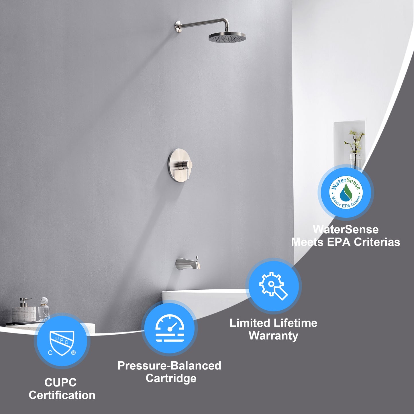 SS-C02-TB Single-Handle 1-Spray Tub and Shower Faucet 1.8 GPM with Valve in Brushed Nickel (Valve Included)