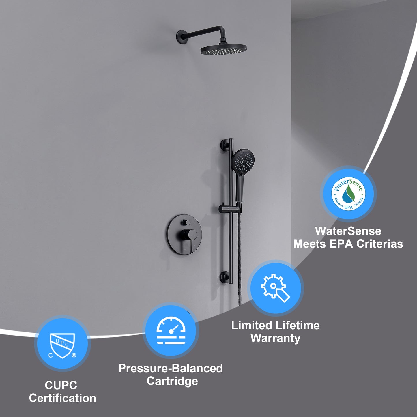 SS-D02-TM Single-Handle 3-Spray 24 in. Wall Bar Shower Faucet Kit with Hand Shower in Matte Black (Valve Included)