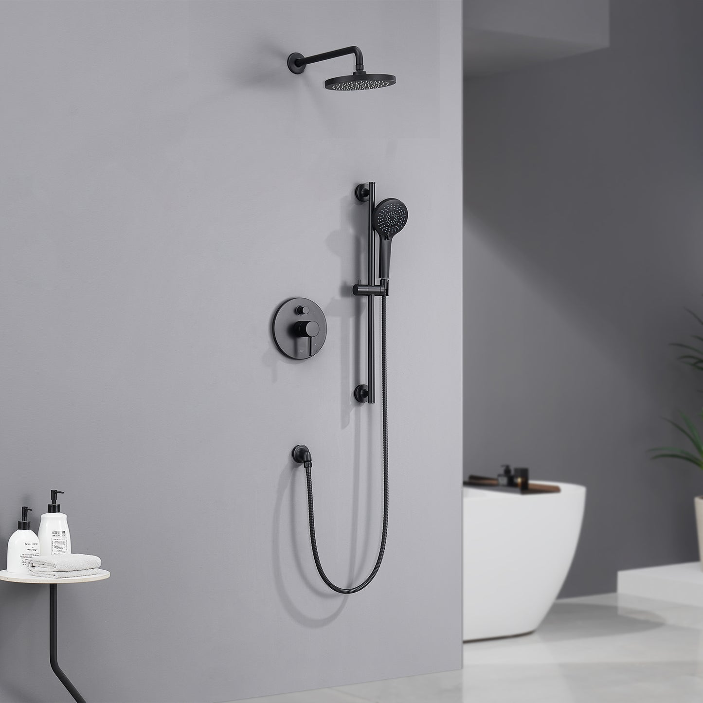 SS-D02-TM Single-Handle 3-Spray 24 in. Wall Bar Shower Faucet Kit with Hand Shower in Matte Black (Valve Included)