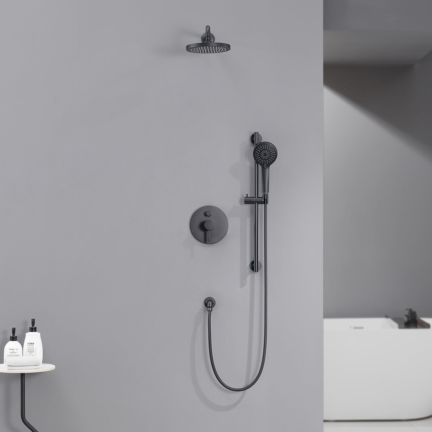 SS-D02-TM Single-Handle 3-Spray 24 in. Wall Bar Shower Faucet Kit with Hand Shower in Matte Black (Valve Included)