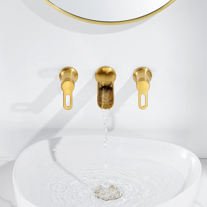 VividFall WMD16-TG 2-Handle Wall Mounted Bathroom Faucet with Valve in Brushed Gold