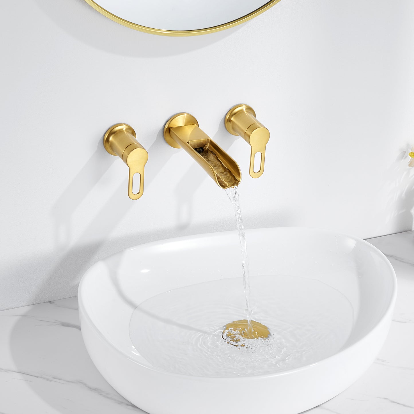 VividFall WMD16-TG 2-Handle Wall Mounted Bathroom Faucet with Valve in Brushed Gold