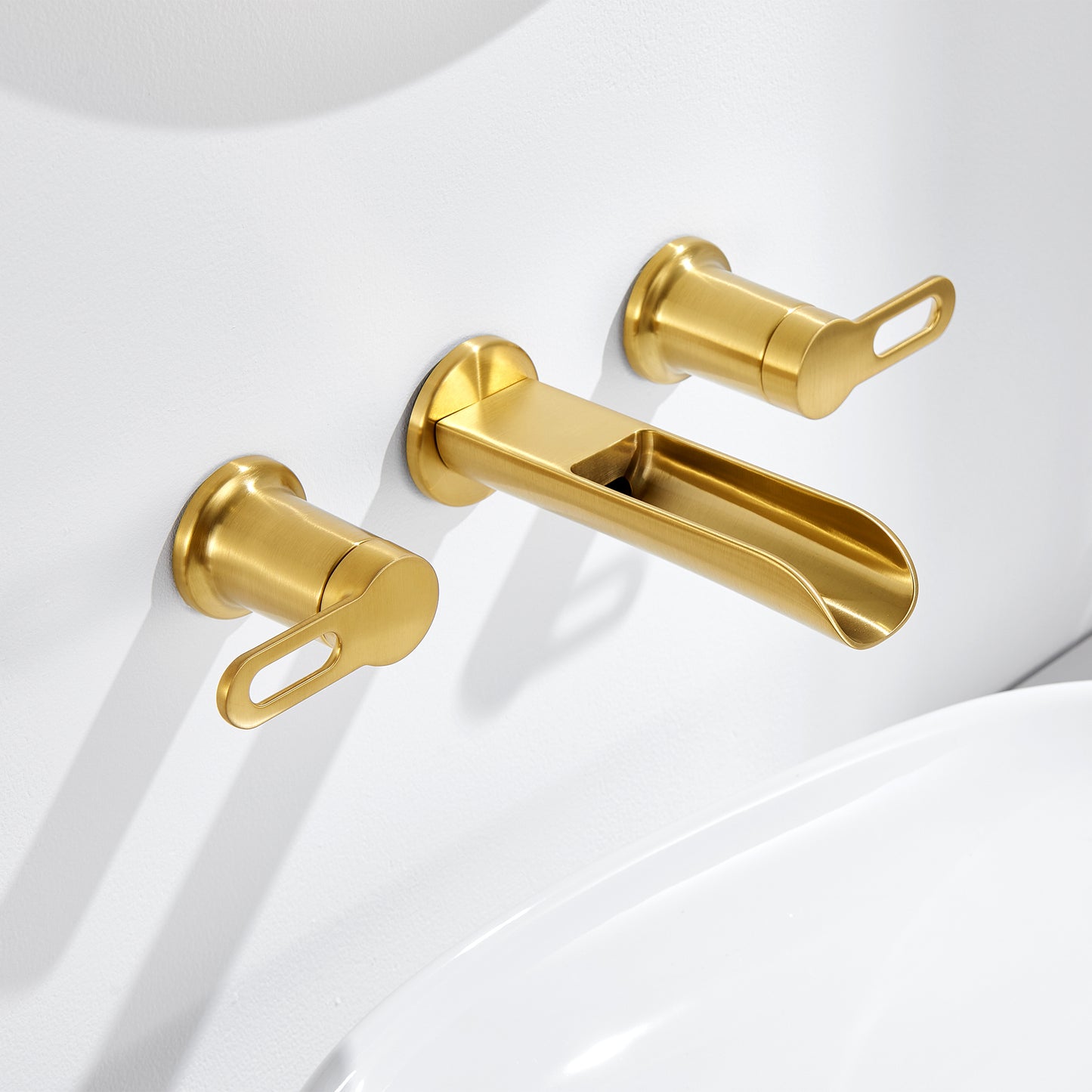 VividFall WMD16-TG 2-Handle Wall Mounted Bathroom Faucet with Valve in Brushed Gold