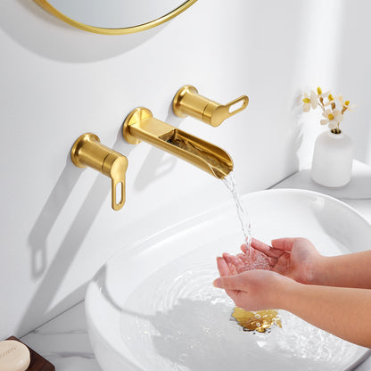 VividFall WMD16-TG 2-Handle Wall Mounted Bathroom Faucet with Valve in Brushed Gold
