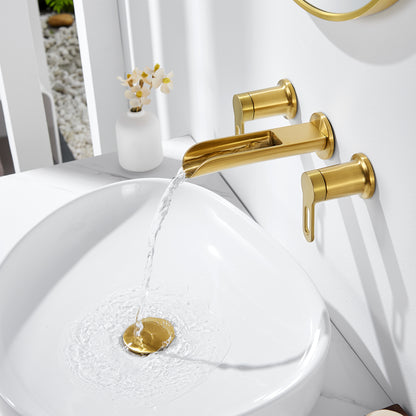 VividFall WMD16-TG 2-Handle Wall Mounted Bathroom Faucet with Valve in Brushed Gold