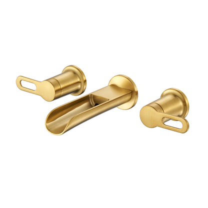 VividFall WMD16-TG 2-Handle Wall Mounted Bathroom Faucet with Valve in Brushed Gold