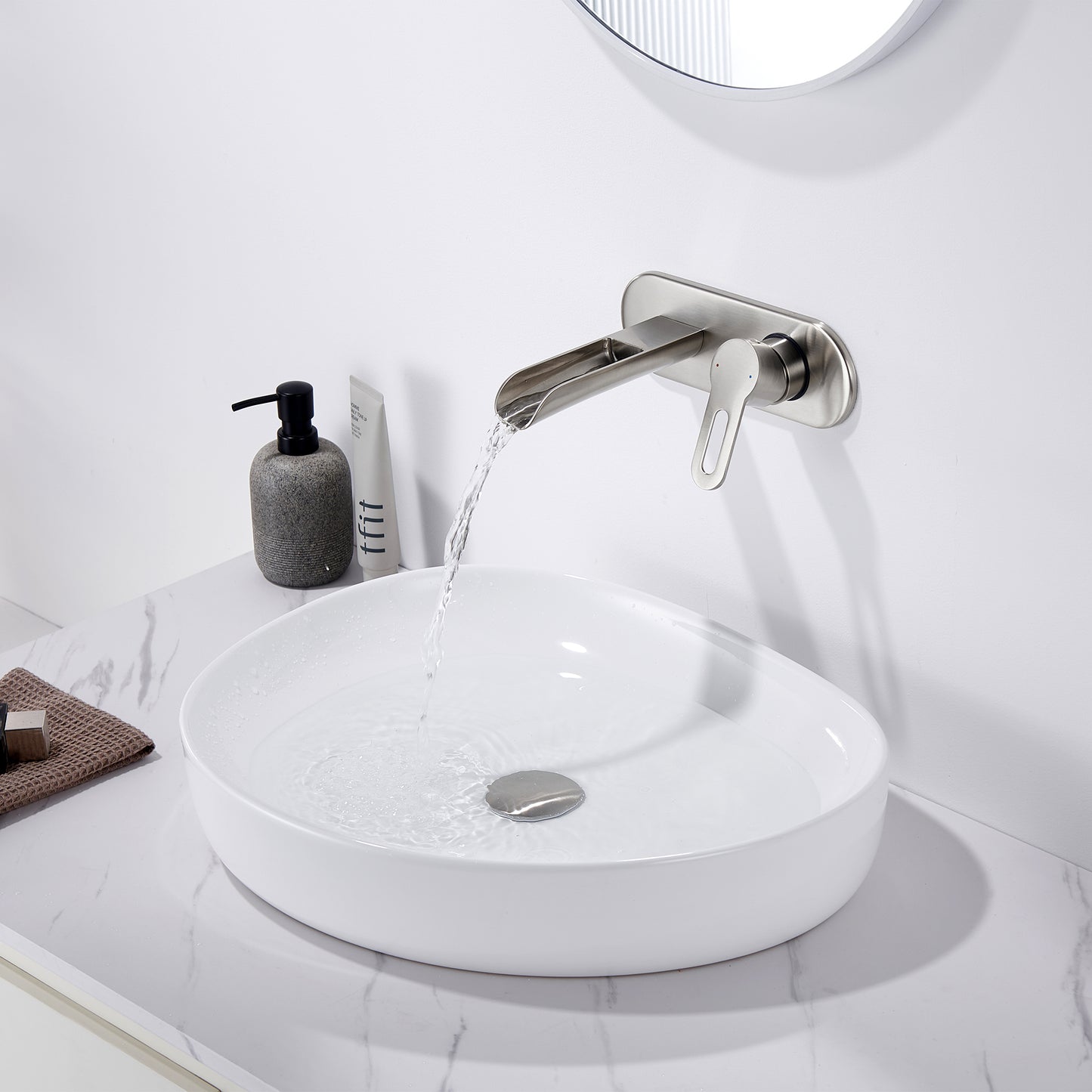 VividFall WMS16-TB 1-Handle Wall Mounted Bathroom Faucet with Valve in Brushed Nickel