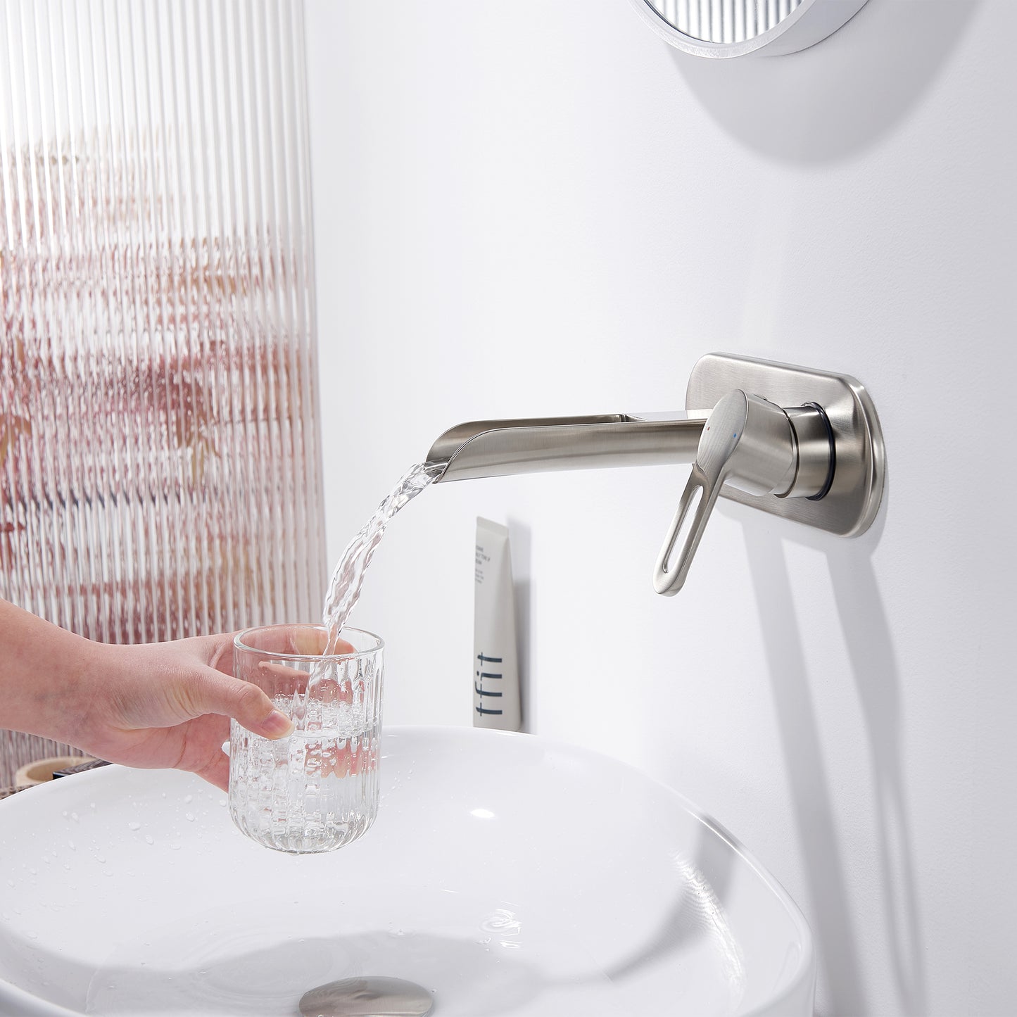 VividFall WMS16-TB 1-Handle Wall Mounted Bathroom Faucet with Valve in Brushed Nickel