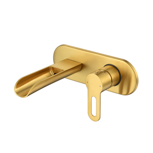 VividFall WMS16-TG 1-Handle Wall Mounted Bathroom Faucet with Valve in Brushed Gold
