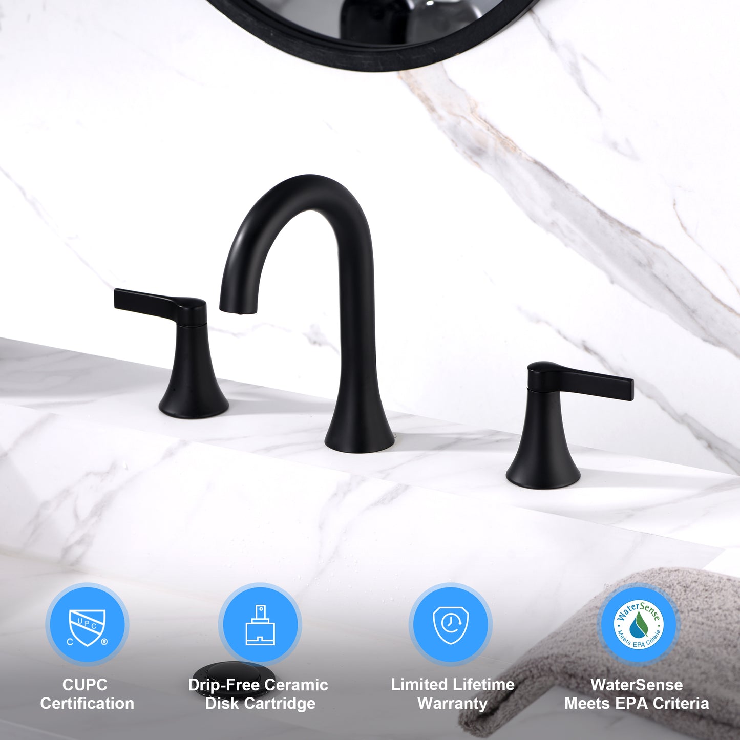 Reesley WSP21-TM 8 in. Widespread 2-Handle Bathroom Faucet in Matte Black