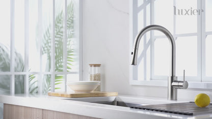 KTS11-TB Single-Handle Pull-Down Sprayer Kitchen Faucet with 2-Function Sprayhead 298 in Brushed Nickel